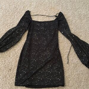 lucy in the sky black tight dress with rhinestones